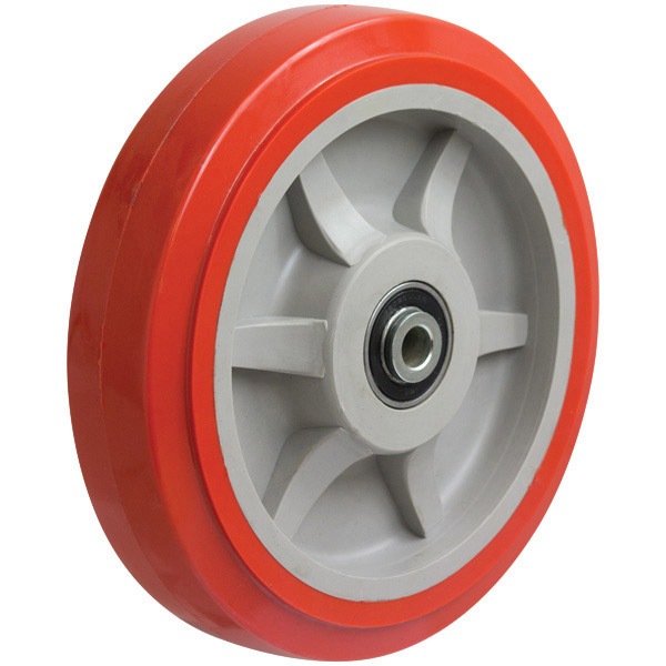 200mm Polyurethane Tyred Nylon Centred Wheel 1/2" Axle Diameter