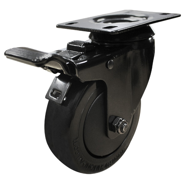 100mm Black Polyurethane Wheel 80kg Capacity Swivel Brake Castor