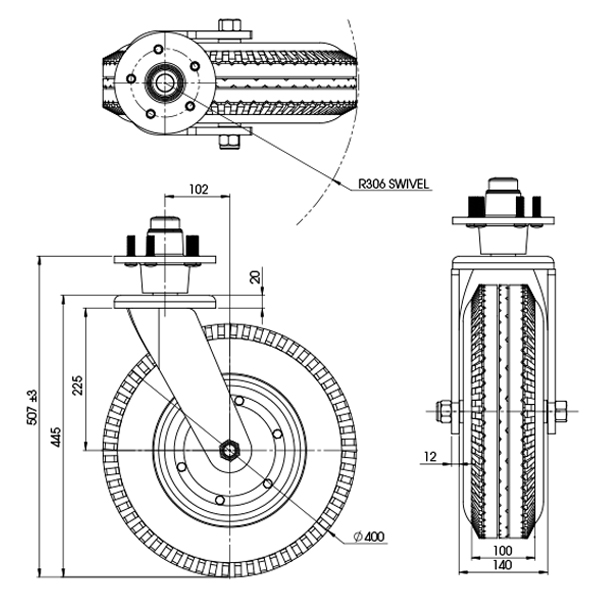 Agricultural Castor with Pneumatic Wheel (S1671) Richmond Wheel
