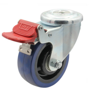 100mm Rebound Rubber Wheel, 150kg Capacity, Bolt Hole Swivel Brake Castor (S4214B)