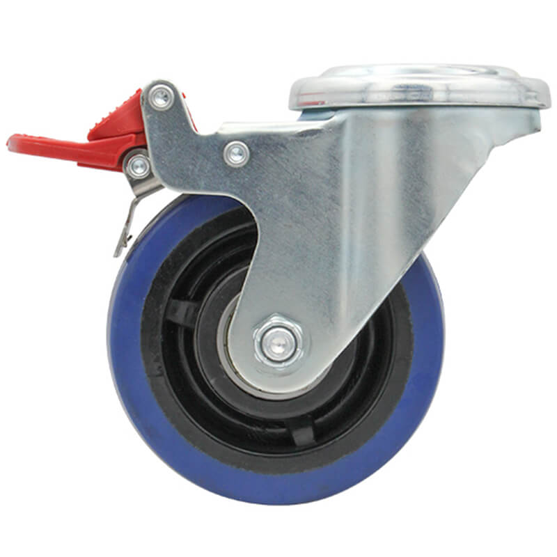 100mm Rebound Rubber Wheel, 150kg Capacity, Bolt Hole Swivel Brake Castor (S4214B) - Image 2