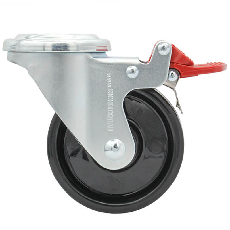 100mm Nylon Wheel, 200kg Capacity, Bolt Hole Swivel Brake Castor (S4222B) - Image 4