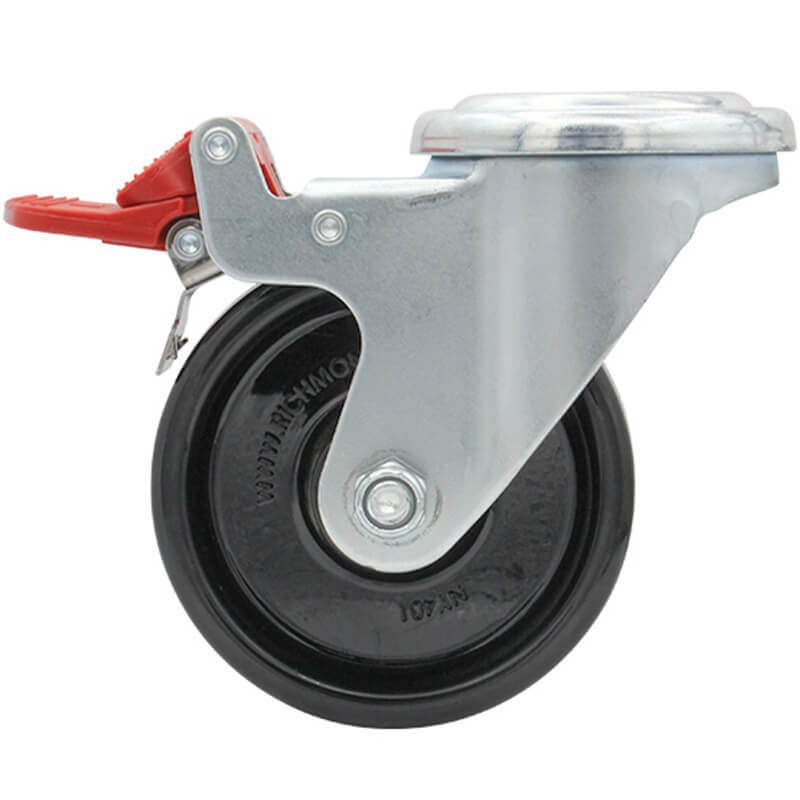 100mm Nylon Wheel, 200kg Capacity, Bolt Hole Swivel Brake Castor (S4222B) - Image 2