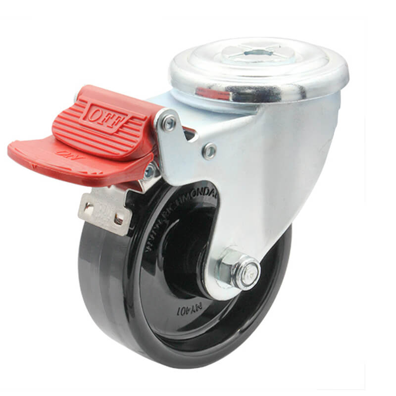100mm Nylon Wheel, 200kg Capacity, Bolt Hole Swivel Brake Castor (S4222B)