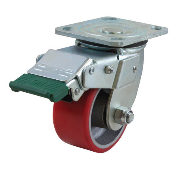 100mm Polyurethane Tyred Cast Iron Centred Wheel 250kg Capacity Castor (S4400D)