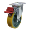 125mm Polyurethane Tyred Cast Iron Centred Wheel, 200kg Capacity Swivel Brake Castor (S5048B)