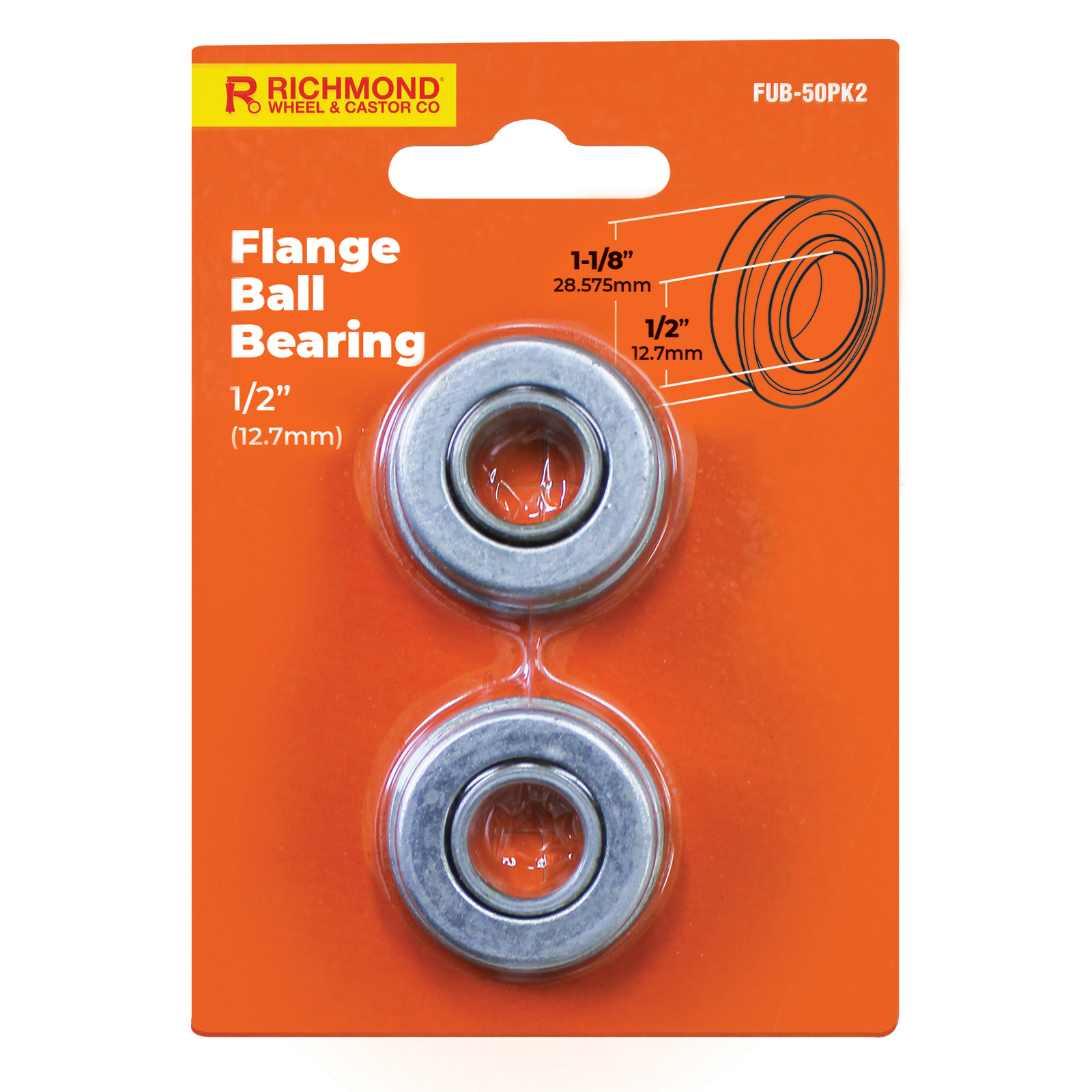 Flange Ball Bearing 11/8" O.D X 0.5" I.D (FUB50) Richmond Wheel & Castor Co