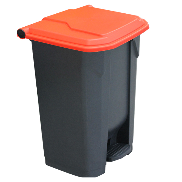 Bright Red Bin with Attached Lid and Foot Operated Pedal For