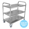 750 x 400mm 3 Tier Grade 304 Stainless Service Trolley (STR333)