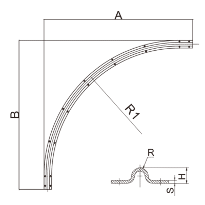 measurements drawing for curved gate track