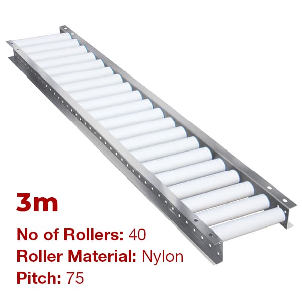 600mm Wide Stainless Steel Gravity Conveyor with Nylon Rollers 3m