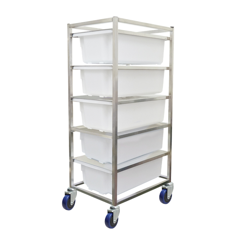 5 Bin Stainlesss Steel Mobile Ingredient Rack with Food Grade Tubs ...