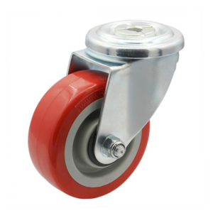 100mm Polyurethane Tyred Nylon Centred Wheel, 200kg Capacity, Bolt Hole Swivel Castor (S4218)
