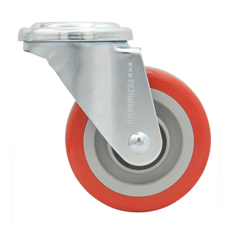 100mm Polyurethane Tyred Nylon Centred Wheel, 200kg Capacity, Bolt Hole Swivel Castor (S4218) - Image 4