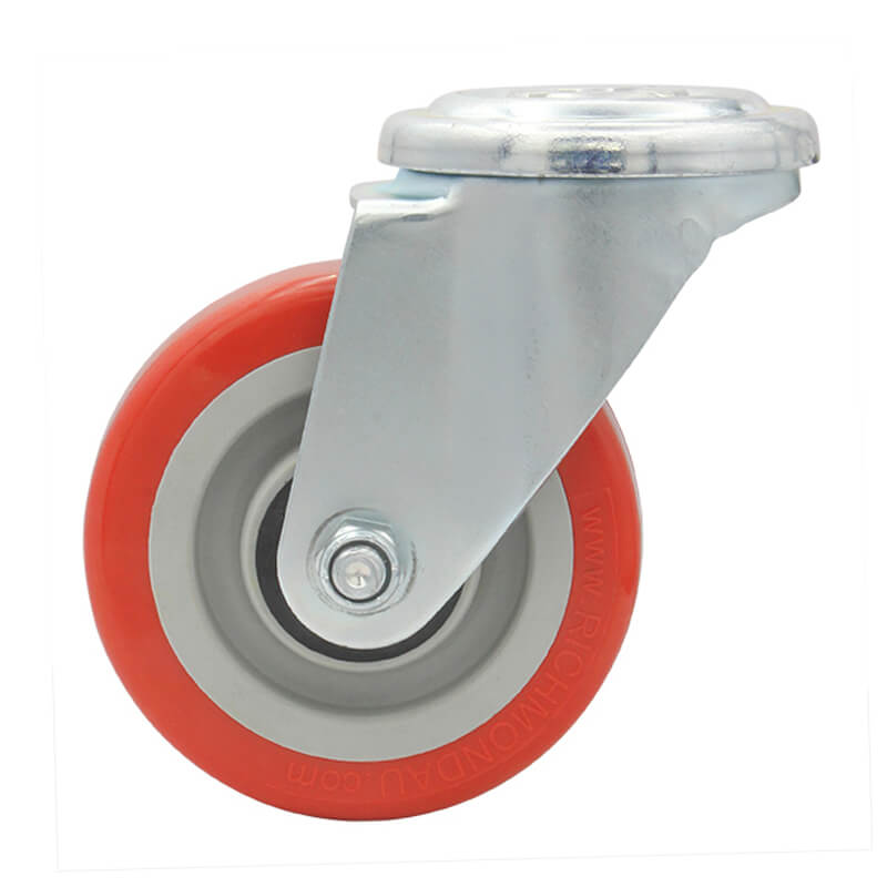 100mm Polyurethane Tyred Nylon Centred Wheel, 200kg Capacity, Bolt Hole Swivel Castor (S4218) - Image 2