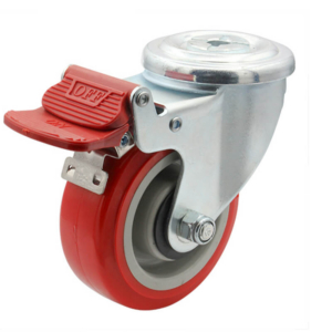 100mm Polyurethane Tyred on Nylon Centred Wheel, 200kg Capacity, Bolt Hole Swivel Brake Castor (S4218B)