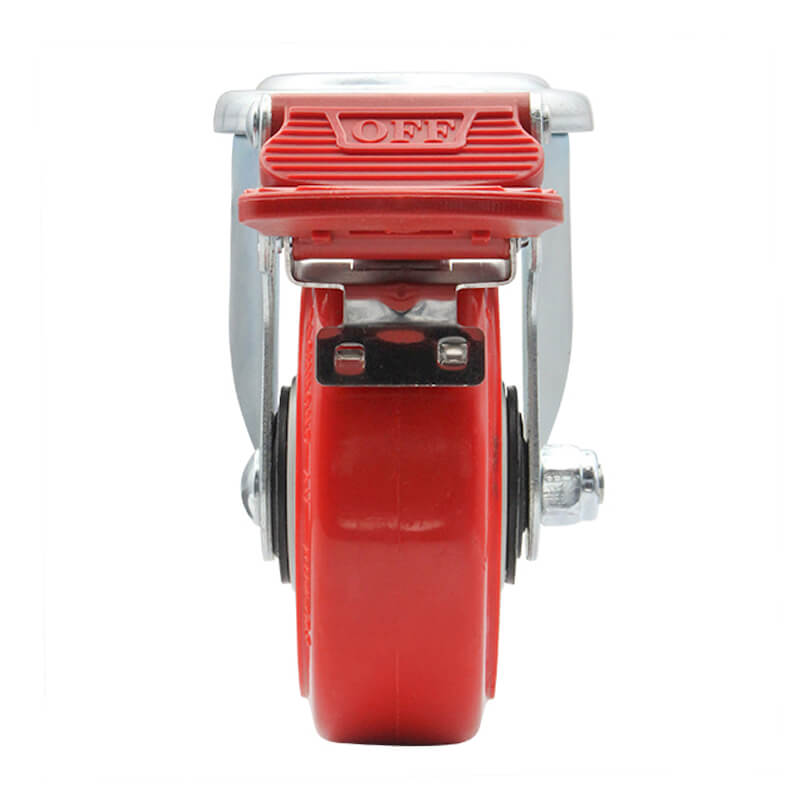 100mm Polyurethane Tyred on Nylon Centred Wheel, 200kg Capacity, Bolt Hole Swivel Brake Castor (S4218B) - Image 3