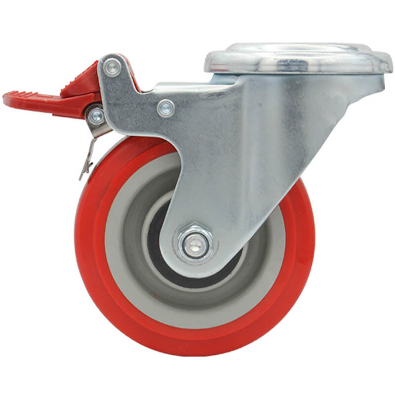 100mm Polyurethane Tyred on Nylon Centred Wheel, 200kg Capacity, Bolt Hole Swivel Brake Castor (S4218B) - Image 2