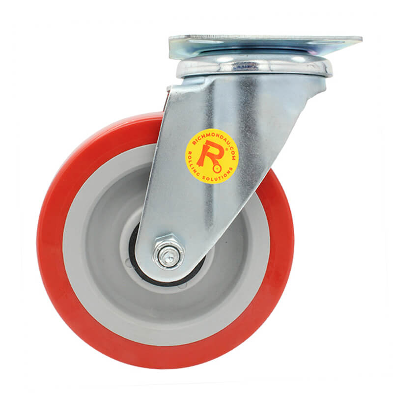 125mm Polyurethane Tyred Nylon Centred Wheel, 200kg Capacity Swivel Castor (S5044) - Image 2