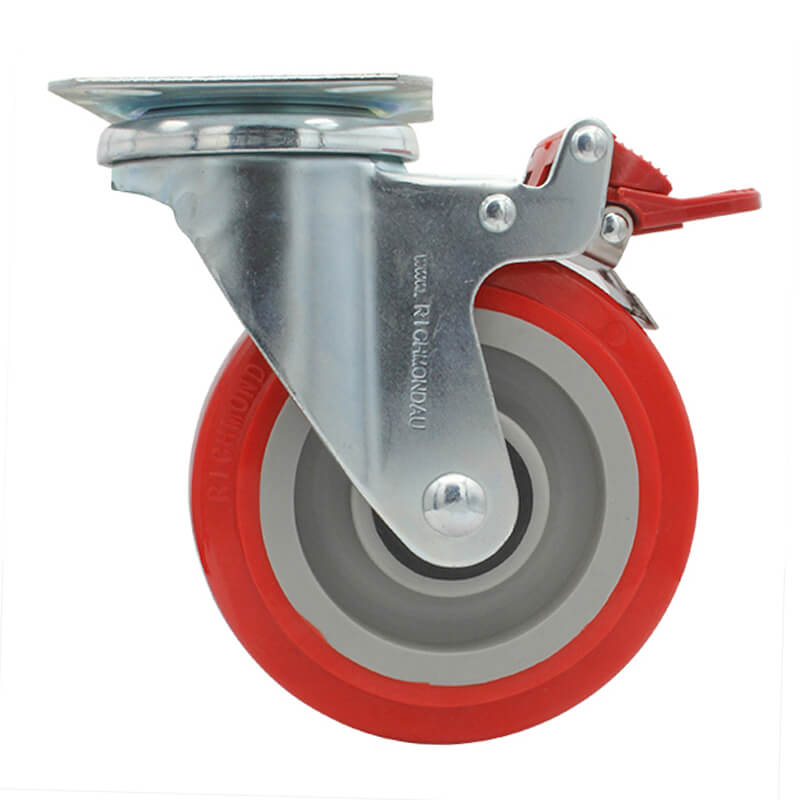 125mm Polyurethane Tyred Nylon Centred Wheel, 200kg Capacity Swivel Brake Castor (S5044B) - Image 4