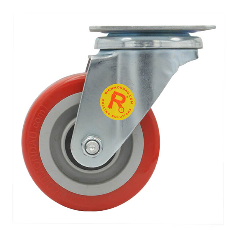 100mm Polyurethane Tyred Nylon Centred Wheel, 200kg Capacity Swivel Castor (S4044) - Image 2